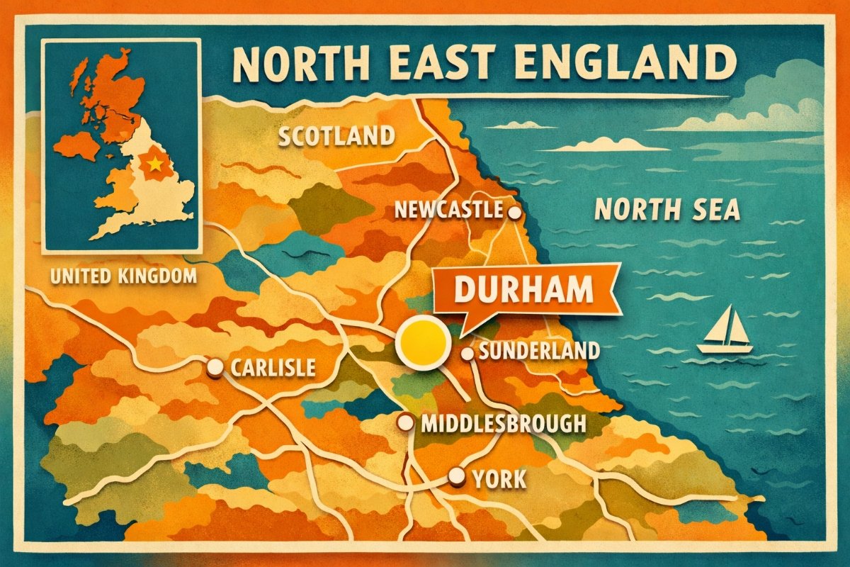 Durham city skyline with River Wear and cathedral