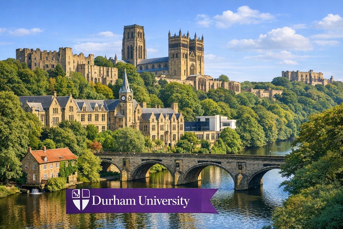 Durham University library interior with modern study spaces and students