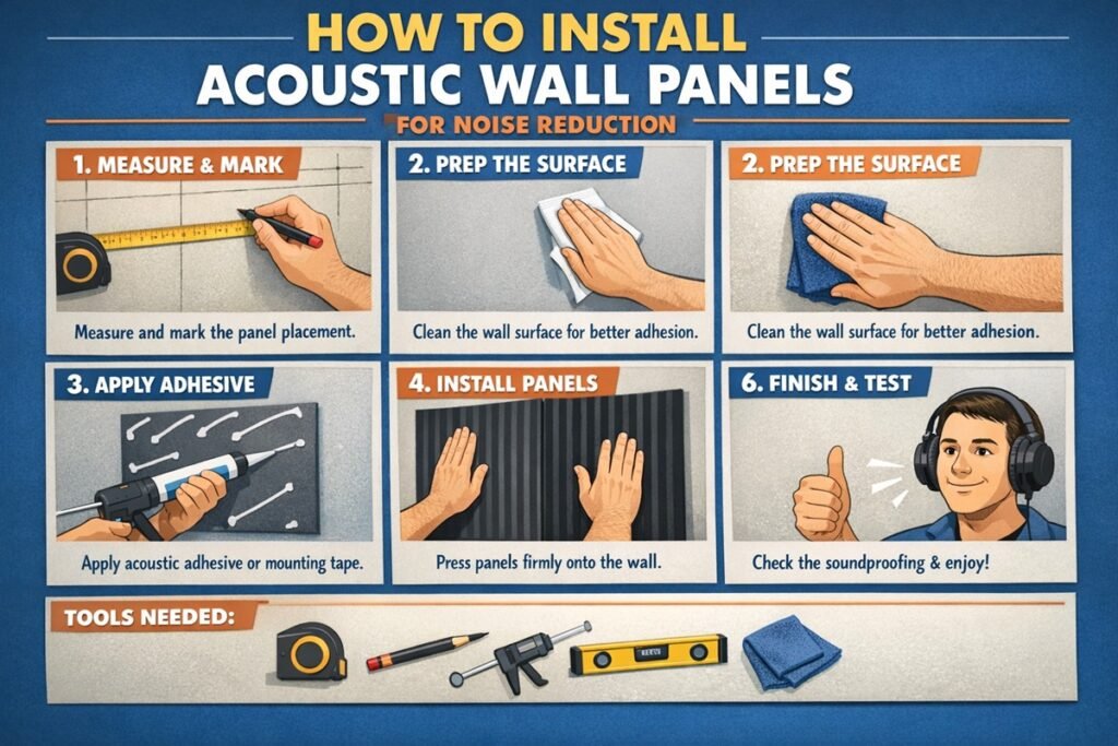 How to install acoustic wall panels on interior wall for noise reduction UK home