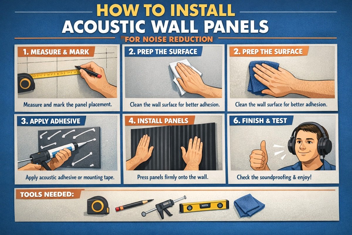 How to install acoustic wall panels on interior wall for noise reduction UK home