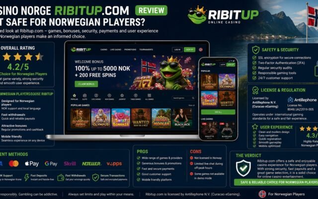 Online casino interface review showing Ribitup platform safety and features for Norwegian players