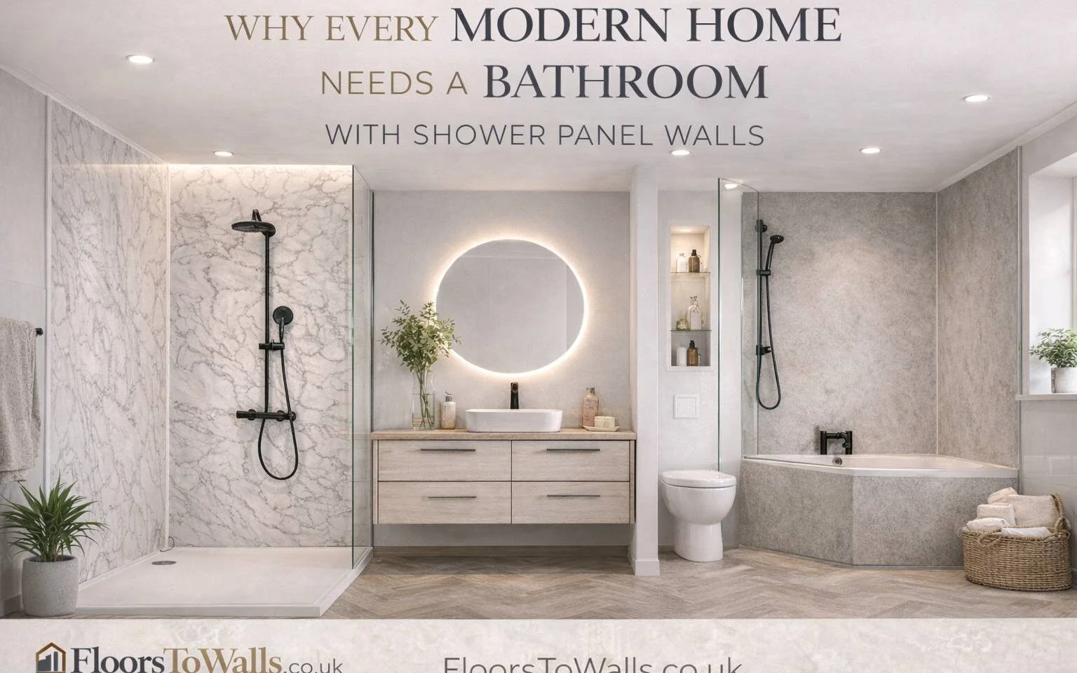 Modern bathroom with stylish shower panel walls and contemporary interior design